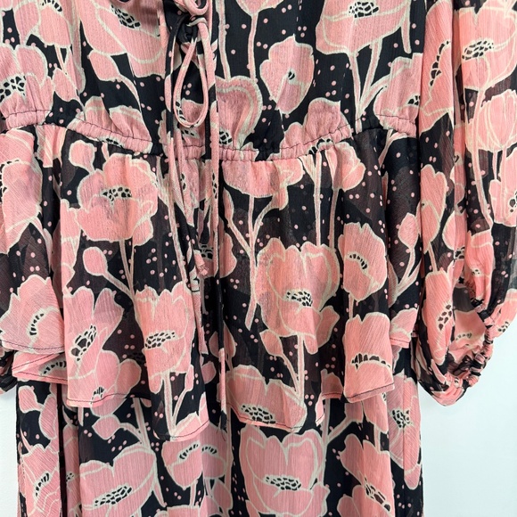 NWOT TED BAKER Priana Ruffle Sleeve Floral Romantic Mini Dress Pink Black Size 2 - Picture 10 of 15